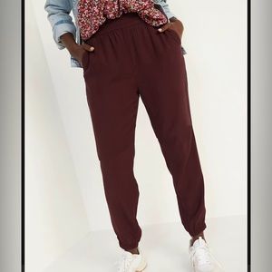 High Waisted Twill Jogger Pants